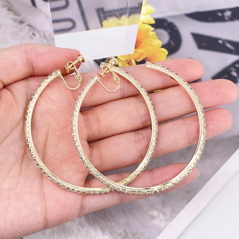 LAXPICOL Fashion Sparkly Austrian Circle Hoop Earrings Clip On Earrings For Women No Piercing Earrrings - Image 5